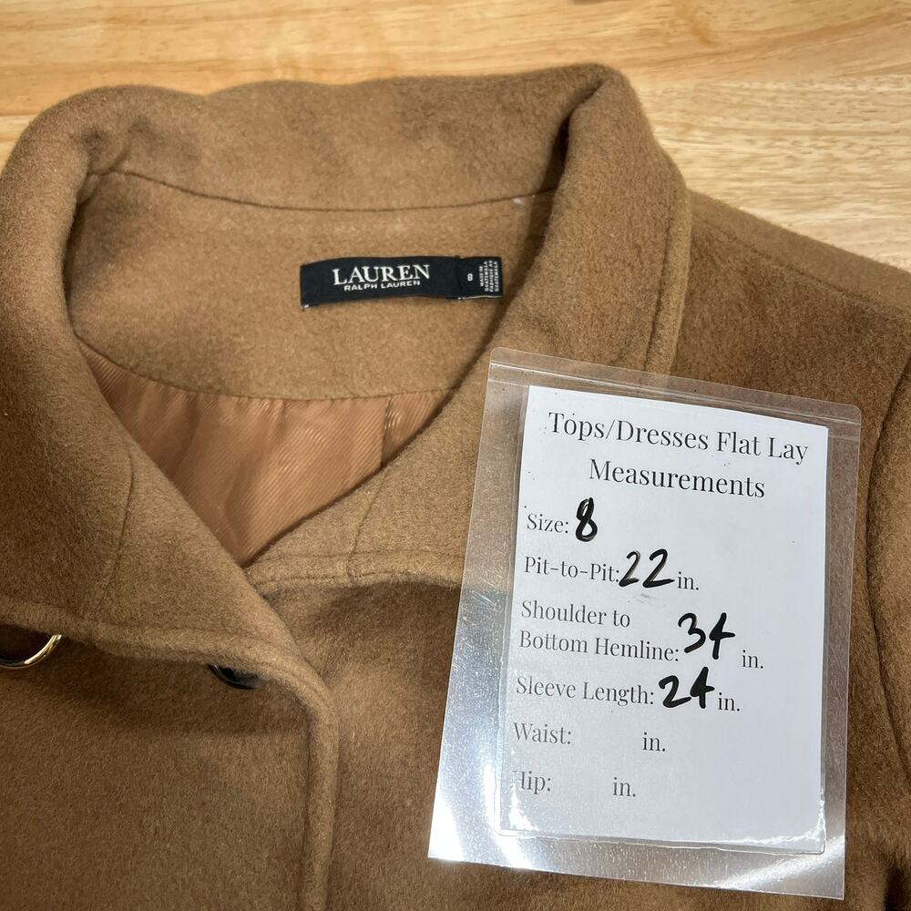 Lauren Ralph Lauren Tab Front Wool Blend Coat New Vicuna Brown Women's 8 Soft - Picture 14 of 14